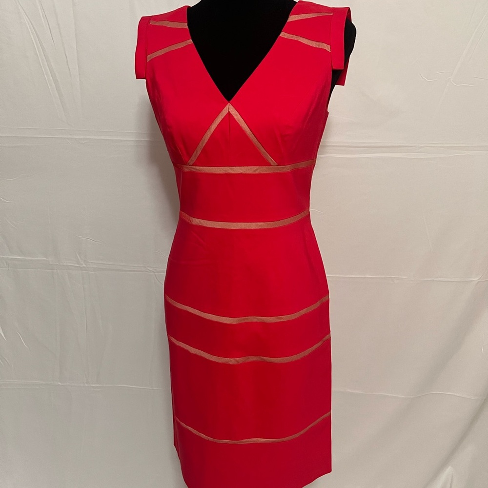 Adrianna Papell Red and Tan Midi Dress